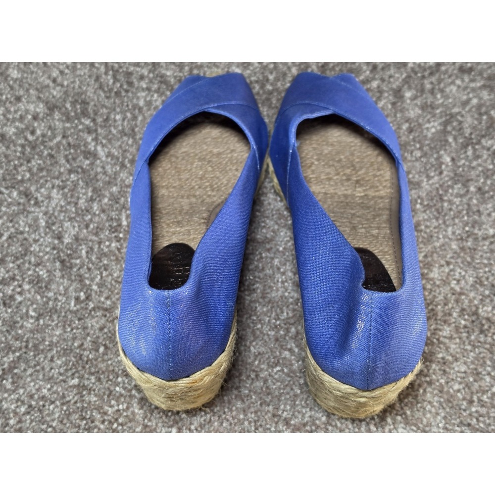 Lauren Ralph Lauren Cecilia BB Espadrille Wedge Heels Blue Linen Peep Toe Sz 12 - Picture 5 of 7